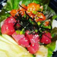 Sumo'S Poke Bowl · This poke bowl make you do the poke dance! Choose your choice of protein - salmon, tuna. Cho...