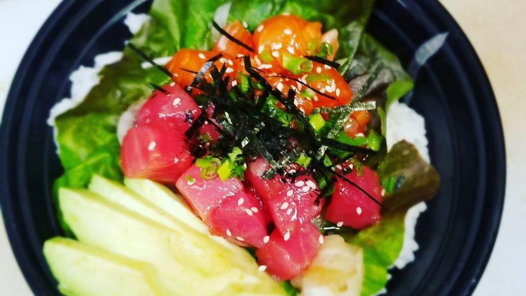 Sumo'S Poke Bowl · This poke bowl make you do the poke dance! Choose your choice of protein - salmon, tuna. Choose your sauce- sumo soy, spicy mayo. Choose your bed- rice, sushi rice, spring mix. Pick crab salad and choices of side. Add protein for an additional charge.