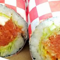 Psu Sushi Burrito · Portland state university, past, present, future! Spicy tuna, cream cheese, fried onions, wh...