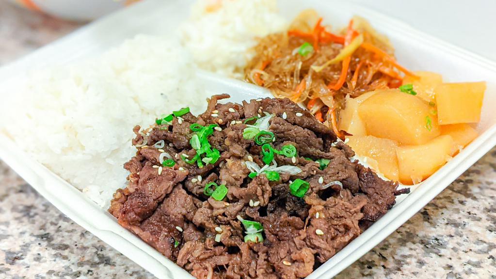 Bulgogi Plate · Korean BBQ-style thinly sliced and marinated beef ribeye.