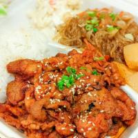 Spicy Pork Plate · Korean BBQ shaved pork marinated in a spicy Korean sauce.