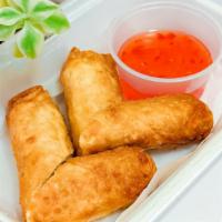 Egg Rolls · Two pieces fried pork and veggie egg rolls.