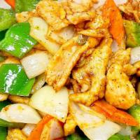 Black Pepper Chicken · Tender white meat chicken with onions stir fried in a black pepper sauce