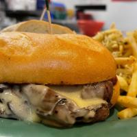 Grandpa Marvin'S French Dip · Dude...The classic French dip sandwich...a soft French roll piled high with roast beef and m...
