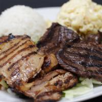Hawaiian Plate · Served with steamed rice, macaroni salad, and green cabbage. Substitute fried rice for an ad...