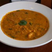 Mulligatawny Mughlai Soup [Gf] · Chicken soup, herbs & mild spices.