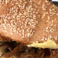 Mushroom Philly Cheezesteak Sandwich · Vegan version of a Philly Cheesesteak Sandwich, made with marinated Soy Curls, fresh grilled...