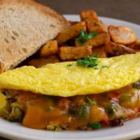Build Yourself An Omelet · Choose 3: cheddar, cheddar jack, Swiss, pepper jack, cream cheese, Young Guns green chile, o...