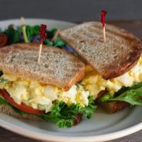 Egg Salad · Made fresh to order with cage free eggs, onions, real mayo, on your choice of bread.