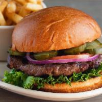 Classic Burger · 7 ounces of fresh, all-natural, hormone & antibiotic free Angus beef, homemade pickles, lett...