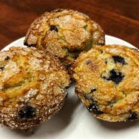 Blueberry Muffin · Our famous blueberry muffins, baked daily, and topped with coarse sugar.