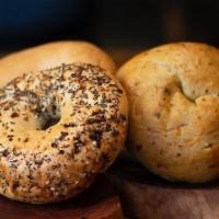 Bagels · Old-fashioned water boiled, then baked, large bagels. Choose from Everything, Plain, and Mul...