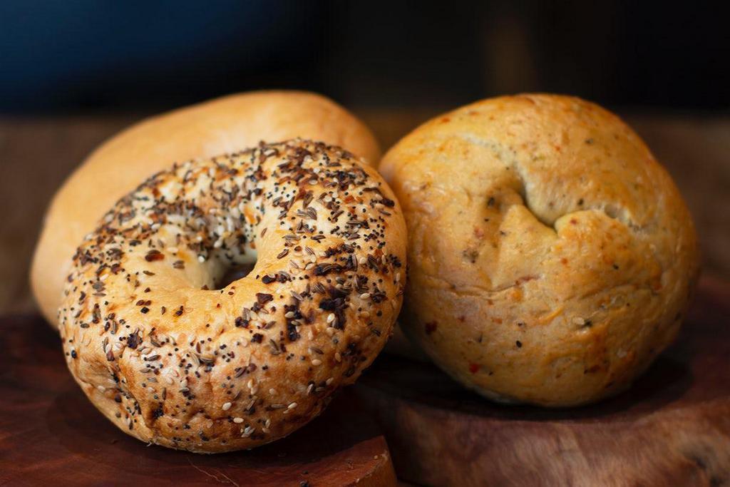 Bagels · Old-fashioned water boiled, then baked, large bagels. Choose from Everything, Plain, and Multigrain.