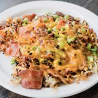 Loaded Hash · Our hash browns, plus jalapeño, bacon, cheddar.