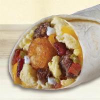 Ultimate Burrito · Scrambled eggs, sausage, bacon, Mexi-Fries®, cheddar cheese, picante sauce and ranch dressin...