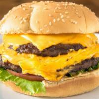 Double Cheese · Two 1/4 lb Natural Beef Patties,  2 slices of american cheese, lettuce, tomato, onion, pickl...