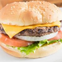 Cheeseburger · 1/4 lb Natural Beef Patty, American cheese Lettuce, Tomato, Onion, Pickle and house Sauce on...