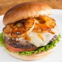 Hawaiian · 1/4 lb Natural Beef Patty, 2 slices of grilled pineapple, pepper jack cheese,  lettuce, toma...