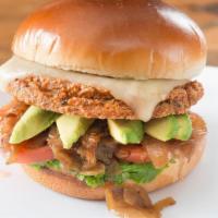 206 Veggie Burger · Homemade veggie patty, pepper jack cheese, fresh avocado, caramelized onions, lettuce tomato...