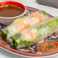 Spring Roll · Goi cuon. Rice undefined and lettuce freshly rolled in rice paper. Served with peanut sauce.