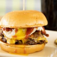 Early Riser Burger · Two slices of American cheese, cage-free fried egg, all-natural nitrate and nitrite free bac...