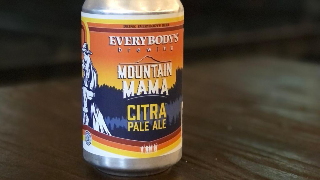 Everybody’S Brewing Mountain Mama Citra Pale Ale · 12 oz. Citra & Cascade Hopped Pale Ale. <br />IBU: 55<br />ABV: 5.6<br /><br />Add 4 or more beers and use code 4PAK at checkout for 15% off!

Discount not applicable to 3rd party delivery/pickup orders