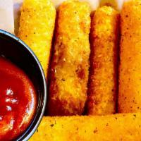 Mozzarella Sticks · Perfectly battered and fried sticks of Mozzarella, served with ketchup/cocktail sauce