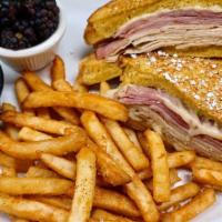 Monte Cristo Sandwich · Traditional Monte Cristo sandwich made with Texas sandwich bread deep fried to a golden crus...