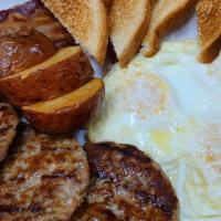 Breakfast 3 Way · A hearty breakfast meal with 3 Eggs cooked your way, 3 strips of bacon or 3 sausage patties,...