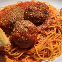 I-15 Spaghetti Bowl · Perfectly cooked spaghetti pasta with Madison meatballs and marinara sauce served with garli...