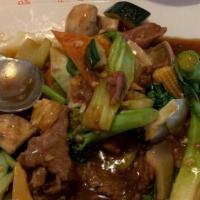Beef With Mixed Vegetables · Beef sauteed with broccoll, zucchini, water chestnuts, bamboo shoots. chinese rapa & carrot.