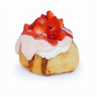 *Strawberry Shortcake Roll · cream cheese and strawberry frosting topped with fresh strawberries and a drizzle of strawbe...