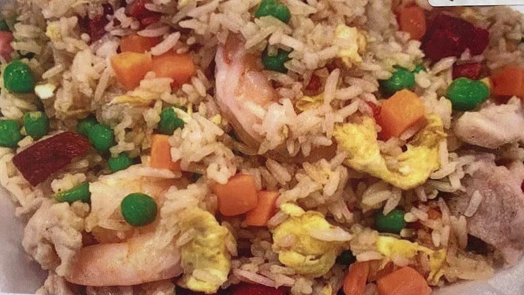 Combination Fried Rice · Chicken, Shrimp, & BBQ Pork, vegetable mix