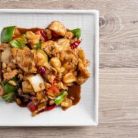 Kung Pao Chicken · Diced chicken, peanuts, and water chestnuts in hot spicy sauce.