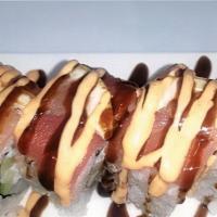 Super Spicy · Spicy. Spicy crabmeat, cucumber topped with spicy tuna, eel sauce, spicy mayo & sriracha.