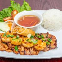 Grilled Pork Or Chicken, Shrimp & Egg Roll · Com thit heo/ga nuong , tom, cha gio.