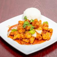 Sweet & Sour Chicken · Chunks of chicken fried crispy then stir fried in the chef's special sauce.