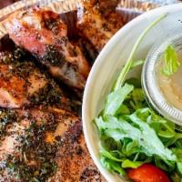 Roasted Chicken · half a bird, roasted garlic mojo, arugula and tomato salad