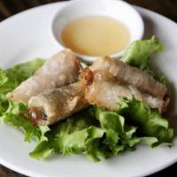 Spring Rolls · Steamed shrimp and pork, lettuce, cucumber, basil, mint, red perilla, and vermicelli noodle ...