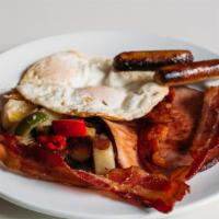 Farmer'S Breakfast Platter · 3 eggs any style, sausage, ham steak and bacon. Served with breakfast potatoes and a side of...