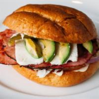 Black Forest Ham Torta · Slices of black forest ham, Panela cheese, avocado, jalapeno, lettuce, tomatoes, onions and ...