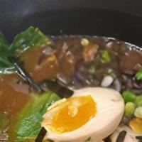 Shoyu  Ramen ( Soy Sauce) · Soft boiled eggg,,,wood ear mushrooms,bokchoy and charsiu