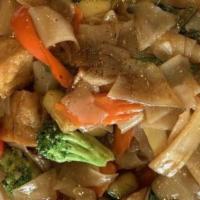 Drunken Noodle · Chicken, beef, or pork in a basil and Thai pepper base with broccoli, carrots, zucchini, bam...