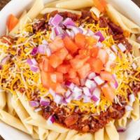 5 Way Chili Mac · Choose from our award winning Beef and Bean Chili or our Vegetarian Chili  on a bed of penne...
