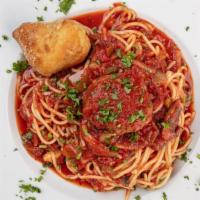 Spaghetti Bolognese · Spaghetti with Lil' Ricci's meat sauce and your choice of sausage or a meatball.