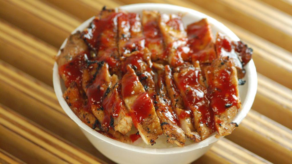 Spicy Chicken Teriyaki Bowl · Our famous spicy chicken teriyaki over rice with house made teriyaki and hot sauce.