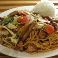 Yakisoba · Our most popular menu item! Delicious yakisoba noodles stir fried with vegetables and your c...