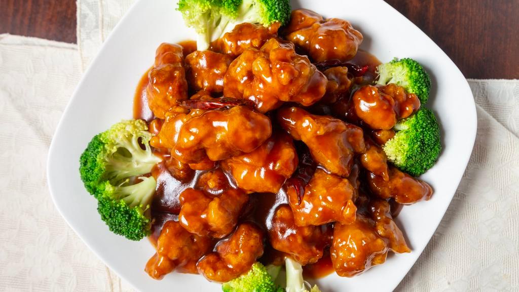 General Tso'S Chicken · Hot and spicy. Fried crispy chicken with broccoli in spicy brown sauce.