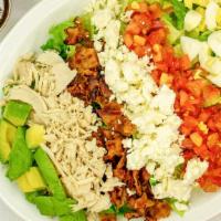 Mediterranean Salad   · Grilled Chicken breast, bacon, hardboiled egg, feta cheese, tomato and avocado piled high on...