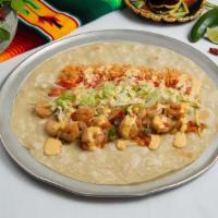 Seafood Burrito · Choice of Meat rolled up with rice, lettuce, tomato, pico de gallo salsa, and our homemade s...